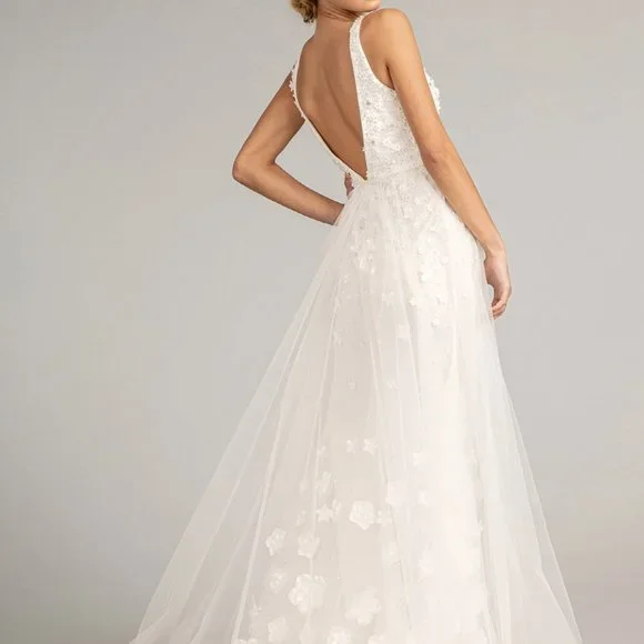 Rhinestone Embellished Mesh Mermaid Dress w/ 3-D Flower and Detached Layer G3011